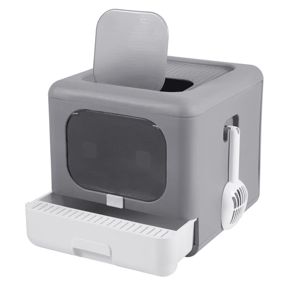 Extra Large Enclosed Sifting Cat Litter Box with Lid and Drawer, Gray ...