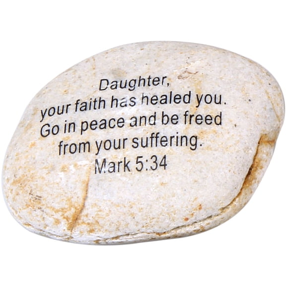 Extra Large Engraved Inspirational Scripture Biblical Natural Stones Collection - Stone X : Mark 5:34 :" Daughter, Your Faith has Healed You. Go in Peace and be Freed from Your Suffering.