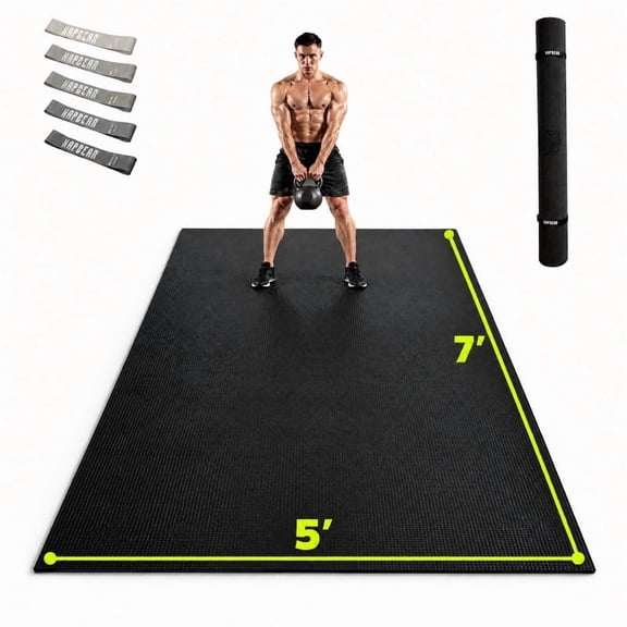Extra Large Exercise Mat 4 x 6 ft to 6 x 12 ft x 8mm Thick Non-Slip Durable Workout Mat for Home Gym Flooring, with Resistance Bands & Storage Bag