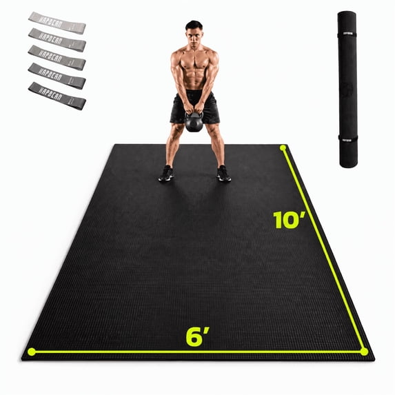 Extra Large Exercise Mat 4 x 6 ft to 6 x 12 ft x 8mm Thick Non-Slip Durable Workout Mat for Home Gym Flooring, with Resistance Bands & Storage Bag
