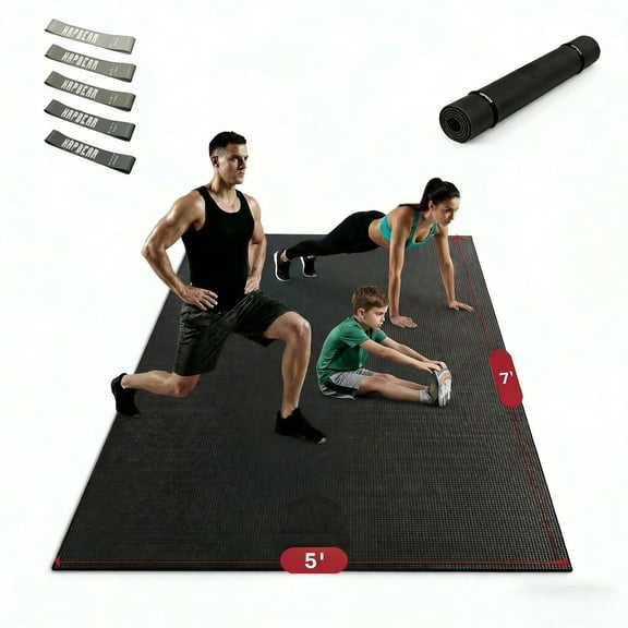 Extra Large Exercise Mat 4 x 6 FT to 6 x2 FT x 8mm Thick Non-Slip Ultra Durable Workout Mats for Home Gym Flooring, with Resistance Bands & Storage Bag, Shoes-Friendly Yoga Mat for Cardio, Fitness