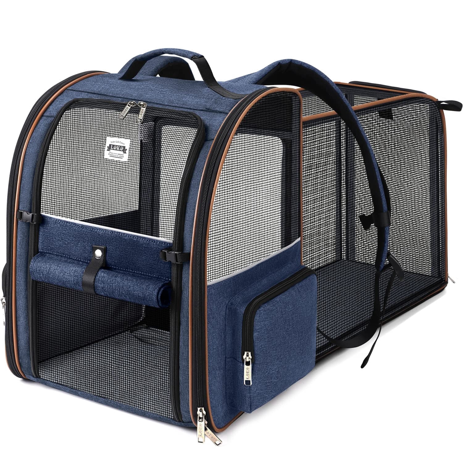 Extra Large Expandable Cat Backpack Carrier, Pet Carrier Backpack for Small Dogs & Medium Cats, Supports Up to 18 Lbs, Foldable Design for Travel Hiking Outdoor Use, Breathable Pet Backpack, Blue