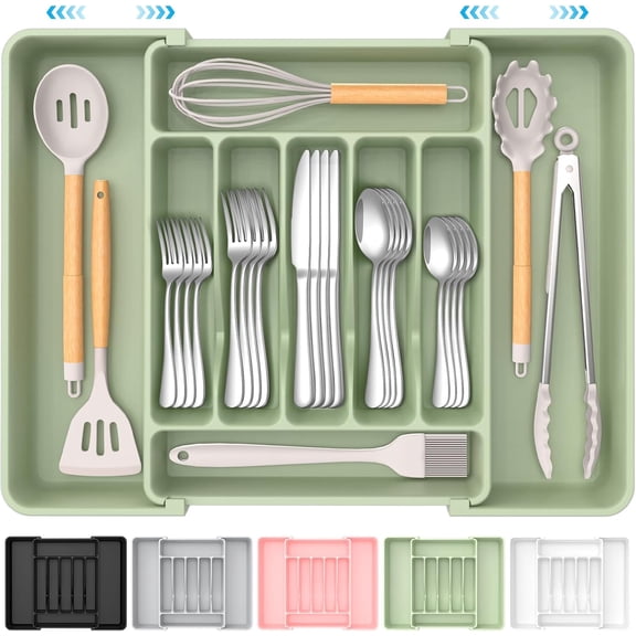 Expandable Silverware Organizer,  -Safe Cutlery Flatware Organizer, Kitchen Utensil Drawer Organizer, Adjustable Silverware Holder for Spoons Forks ,