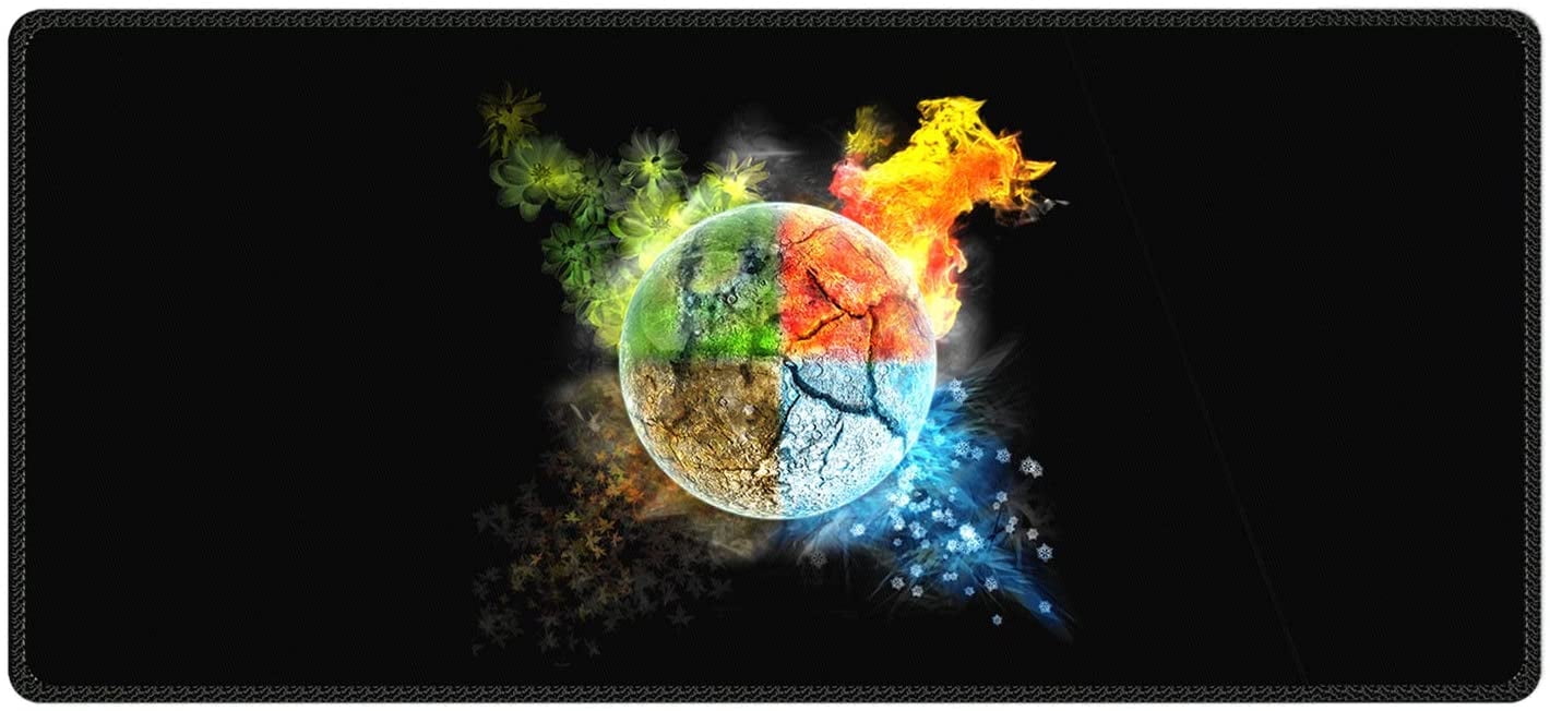 Extra Large Extended Gaming Desk Mat Non-Slip Rubber Pads Stitched Edges Mouse Pad 35.4 x 15.7 inch - Four Elements
