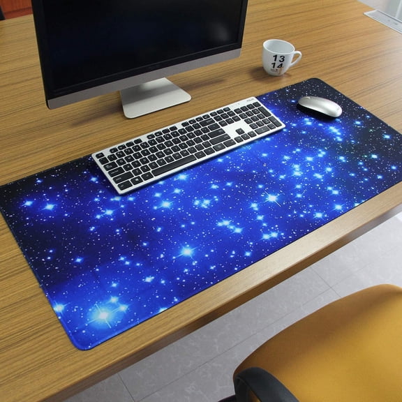 Extra Large Extended Gaming Desk Mat Non-Slip Rubber Pads Stitched Edges Mouse Pad 35.4 x 15.7 inch - Galaxy Stars