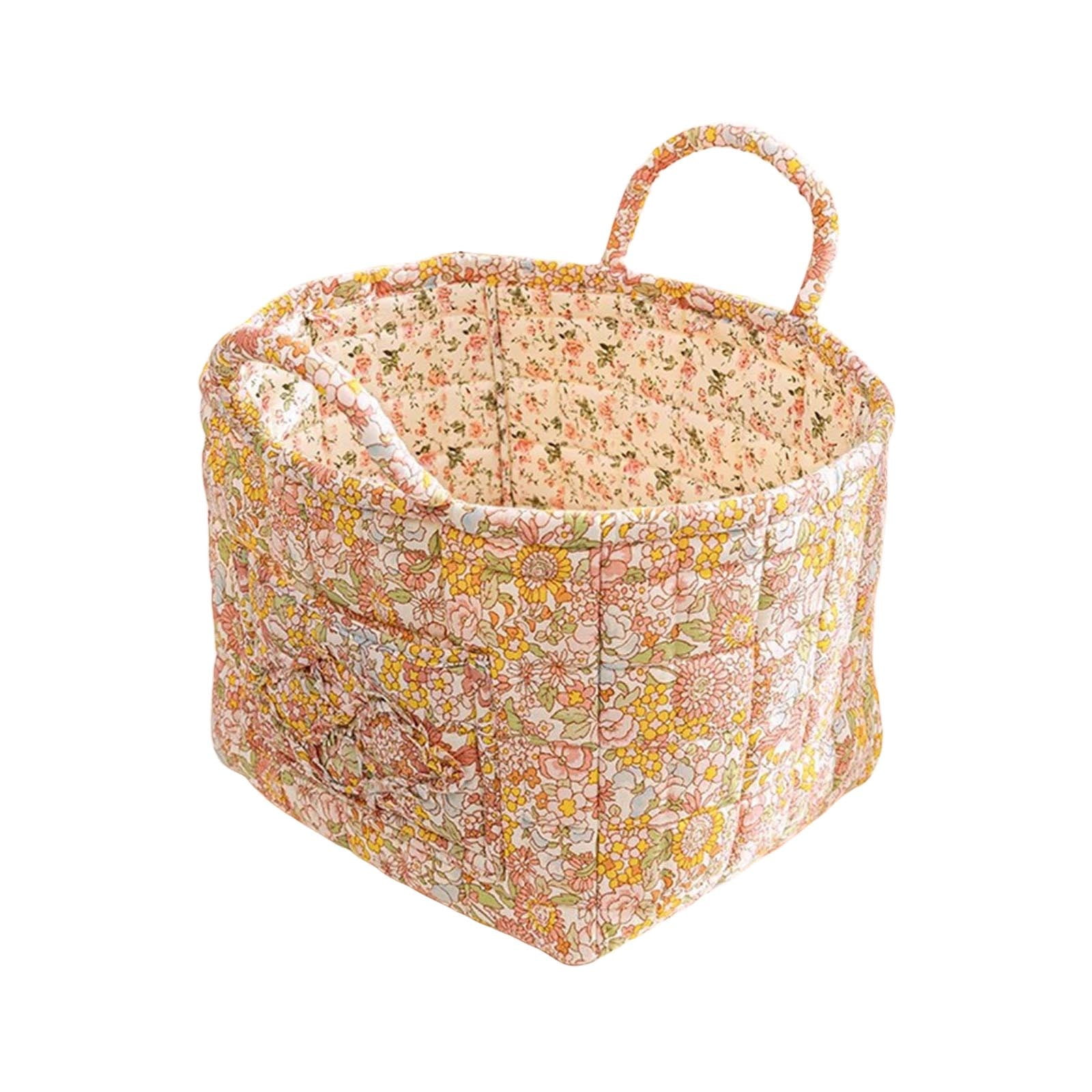 Extra Large Fabric Storage Basket – Boho Floral Laundry Hamper with Carry Handles, Foldable Clothes Organizer for Bedroom, Office, Travel & Shopping (Floral Pattern, Durable Canvas)