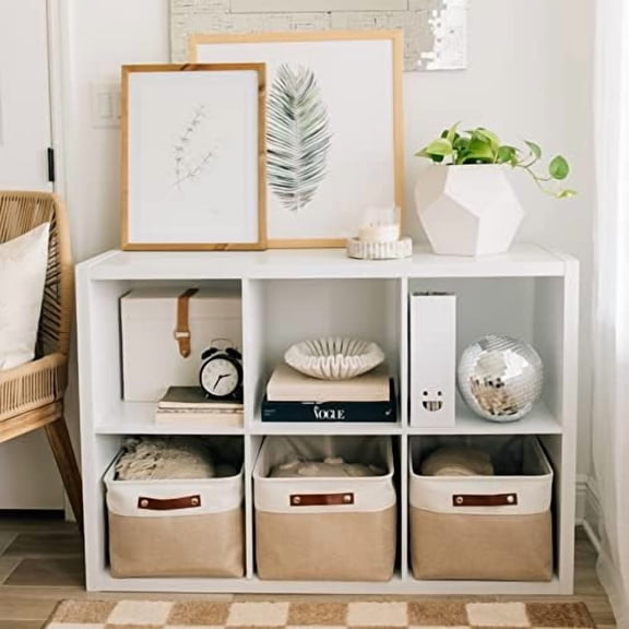 Extra Large Fabric Storage Baskets for Shelves 3 Pack, 16x13in Closet Storage Bins for Shelves, Canvas Baskets for Organizing, Linen Closet Organizers, Cloth Basket, Beige/Off-White