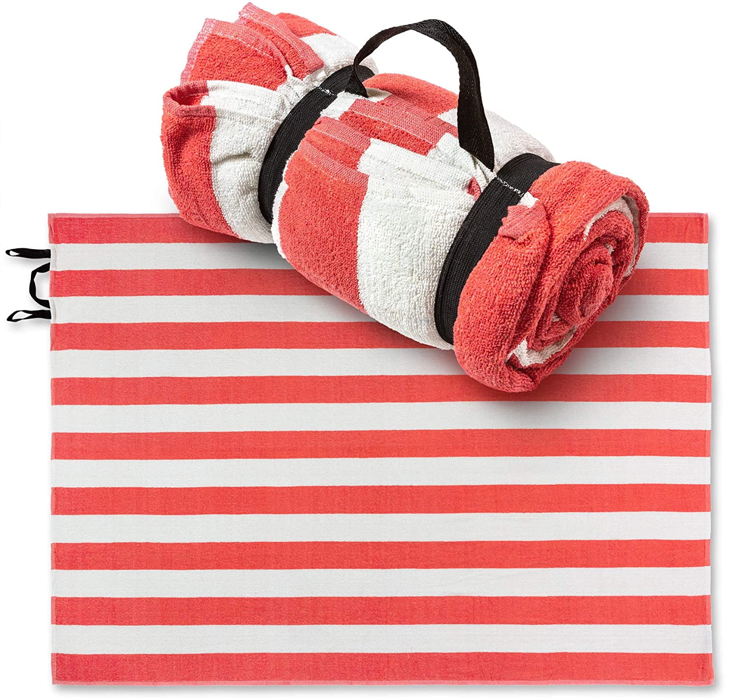 Extra Large Family Cabana Stripe Beach Towel 52 x 72 inch- CORAL - Hotel Pool and Resort Big and Absorbent