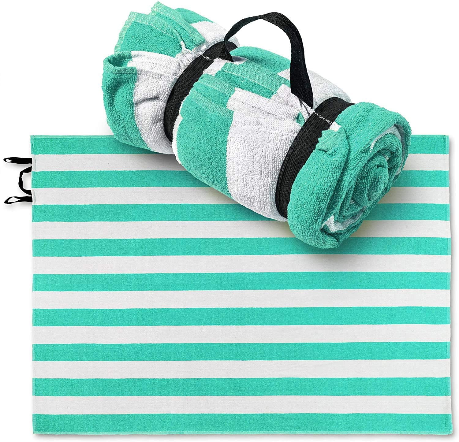 Extra Large Family Cabana Stripe Beach Towel 52 x 72 inch- GREEN - Hotel Pool and Resort Big and Absorbent