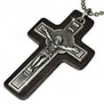thumbnail image 1 of Extra Large Fashion Alloy Brown Leather Silver-Tone Religious Cross Mens Pendant Necklace, 1 of 2
