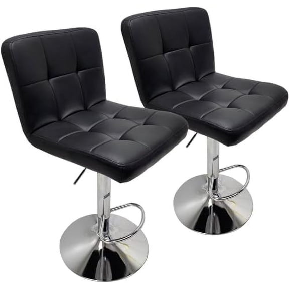 Extra Large Faux Leather Barstools Set of 2 - Modern Adjustable Counter Height Armless Chairs - Large Seat & Larger Base, Swivel Stool for Bar, Island, Living Room, Dining Room - Black$$Furniture