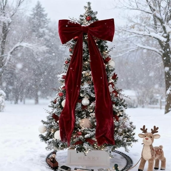 Extra Large Festive Bow Topper Ribbon For Christmas Wreaths Fireplace Mantels & Holiday Party Decoration Bold Festive Accent