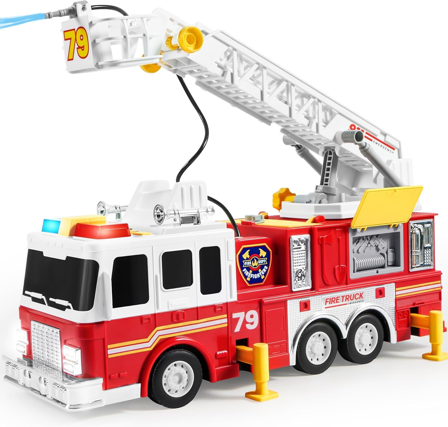 Extra Large Fire Truck Toys for Boys Girls with 33-inch Ladder, Lights, Realistic Sirens & Button, Big Firetruck Engine for Toddlers 3+, Christmas Birthday Gift