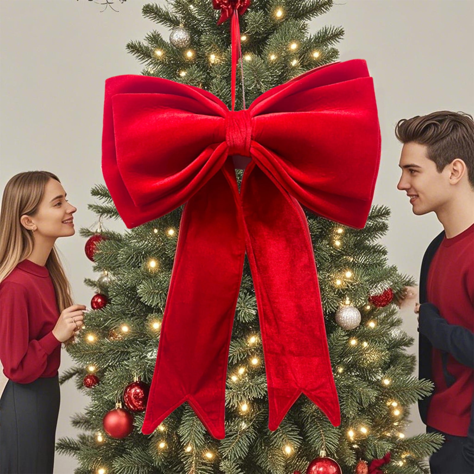 Extra Large Flannel Christmas Bow 24.8 Inch Wide Red Ribbon Decoration Can Be Used For Christmas Tree Topping Wreath And Gift Wrapping