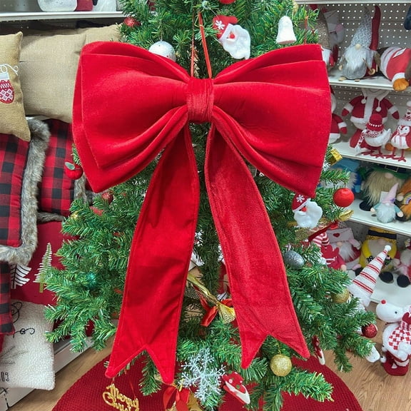 Extra Large Flannel Christmas Bow 24.8 Inch Wide Red Ribbon Decoration for Christmas Tree Topping Wreath and Gift Wrappin Red Velvet Ribbon for Tree Topper, Wreath, Holiday Decoration