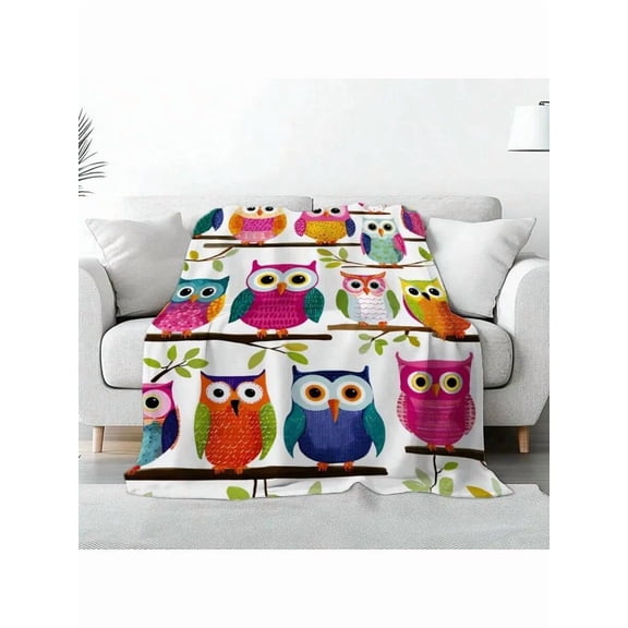 Extra Large Flannel Plush Blanket - Soft White Owl Print with Snowy Owl & Branches - All-Season Luxury Bedspread, Couch Throw, Camping Blanket - Machine Washable Polyester