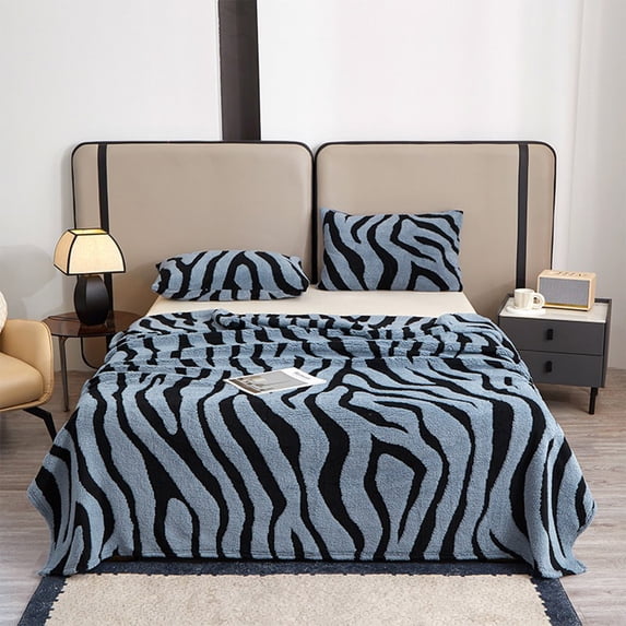 Extra Large Fleece Striped Throw Blanket for Couch, Stylish Jacquard Soft Zebra Stripes Throw Blanket, Fuzzy Cozy Lightweight for All Season,59.1X78.74Inches (Blue)