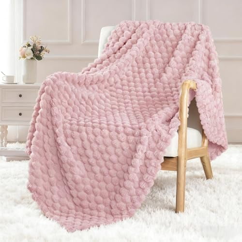 Extra Large Fleece Throw Blanket for Couch, 50x70 Inches Stylish Jacquard Soft Throw Blanket, Fuzzy Cozy Lightweight for Winter, Dusty Pink