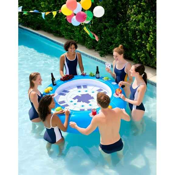 Extra Large Floating Card Table for Pool,4FT Floating Pool Games Table with Waterproof Playing Cards,Inflatable 4 to 6 People Cards Game Tray,Pool Accessories Inflatable Fruit Holder