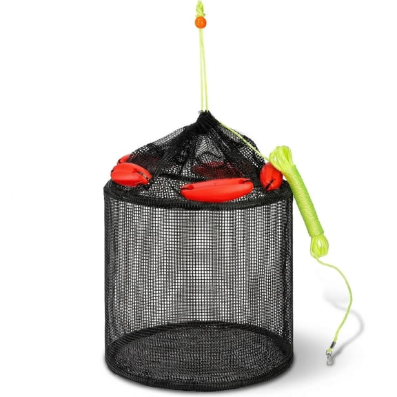 Extra Large Floating Fish Basket For Live Caught 15*16 Inch Foldable Lobsters Fishing Well Heavy Duty Rubber Coated Net