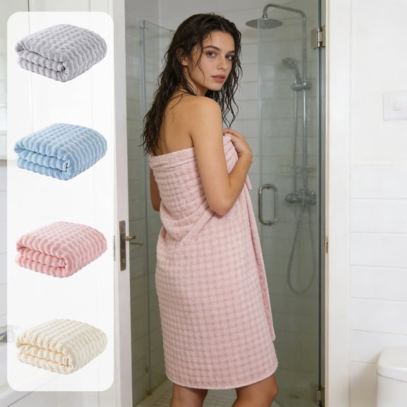 Extra Large Flock Bath Towel - 100% Pure Cotton Super Soft Highly Absorbent Oversized Towel, Lightweight Quick-Drying Towel for All Ages, Home Hotel Spa Beach Swimming Daily Use, 28*55in, Pink