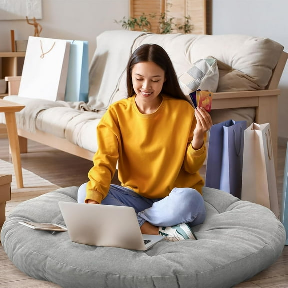 Extra Large Floor Pillow 35 Inch Round Floor Meditation Cushion Papasan Swing Cushion for Adults Oversized Playroom Pillows Big Pillow for Meditation Yoga Living Room Sofa (Gray, Classic)
