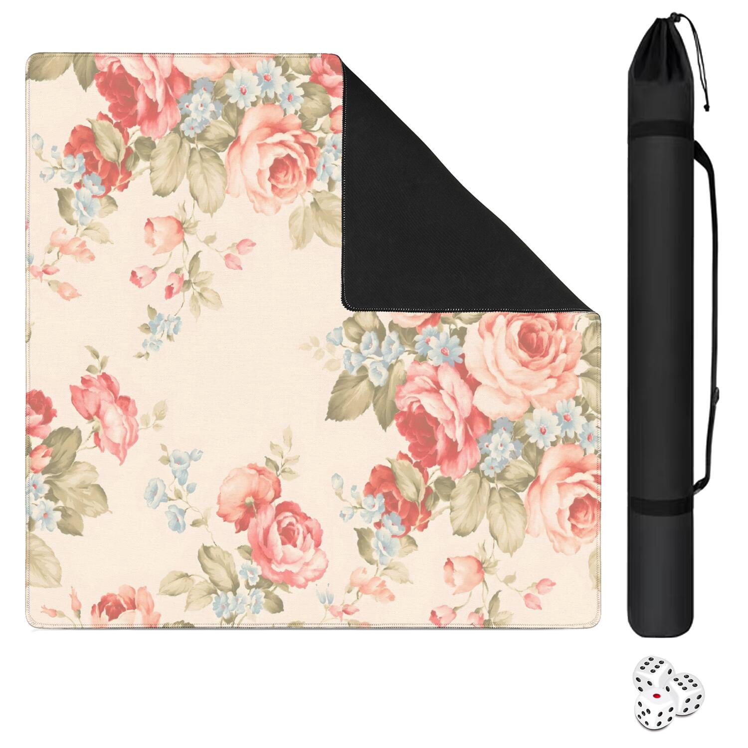 Extra Large Floral Pattern Anti-Slip Game Mat 31.5x31.5 Inch Rubber Mahjong Surface with Noise Reduction for Playing Tiles Cards and Board Games