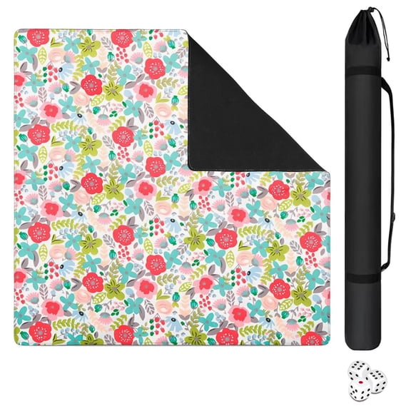 Extra Large Floral Rubber Mahjong Playing Mat, 31.5x31.5 Inch Anti-Skid Bottom Provides Stability and Noise Dampening for Tiles, Cards and Board Games