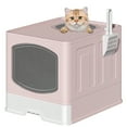 thumbnail image 1 of Extra Large Foldable Cat Litter Box with Litter Scoop, Front Entry Top Exit Cat Litter Pan with Lid, Enclosed Anti-Splashing Kitty Litter Box, Drawer Type Cat Litter Easy Cleaning and Scoop, Pink, 1 of 8