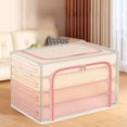 thumbnail image 1 of Extra-Large Foldable Clothing Storage Box, Stackable Metal Frame, Linen Fabric Organizer with Transparent Window and Handles, Closet and Bedroom Storage, 1 of 6