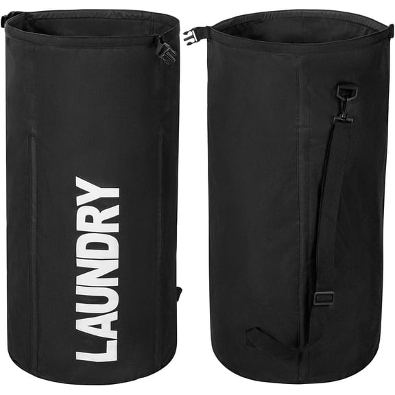 Extra Large Foldable Laundry Bag Laundry Basket Collapsible Laundry Hamper Backpack Dirty Clothes Hamper Standing Waterproof Hampers for Dorm Room (Black)