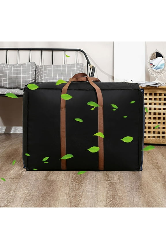 Extra-Large Foldable Non-Woven Duffel Bag – Lightweight Black Storage Organizer for Travel, Spring Cleaning & Moving, Space-Saving Zippered Design Black