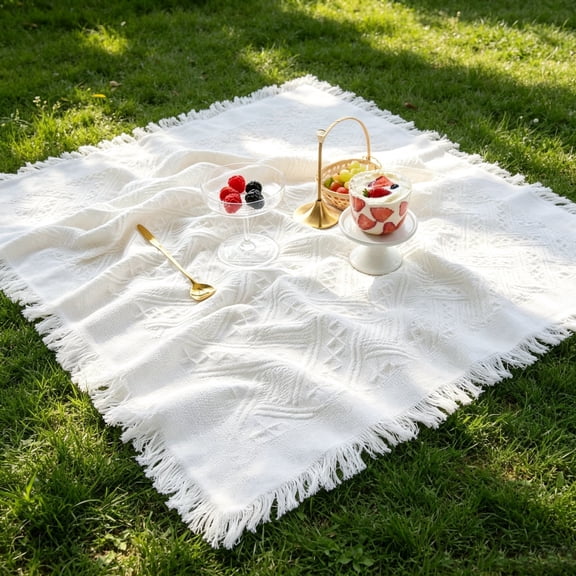 Extra Large Foldable Picnic Outdoor Blanket Waterproof Mat for Beach Camping Grass White Cute Gift
