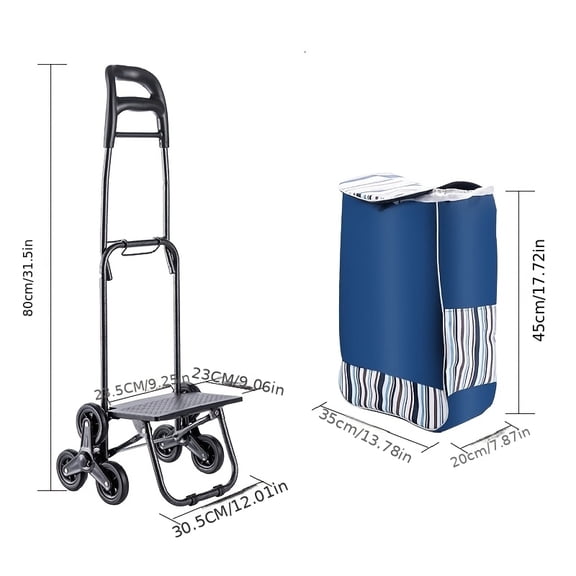Extra-Large Folding Shopping Cart with Side Pocket, Detachable Bag, Stair-Climbing Wheels, and Stainless Steel Frame, Heavy-Duty Portable Grocery Hauler for Easy Manual Transport