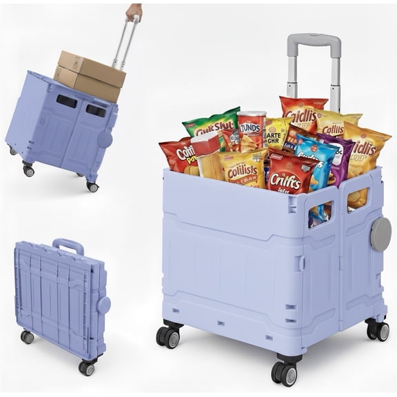 Extra Large Folding Utility Cart with Lid, 4-Wheel Rolling Crate with Telescoping Handle, Heavy Duty Collapsible Storage Trolley for Groceries, Laundry,office & Travel
