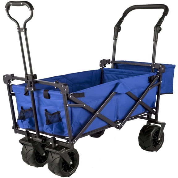 Large Folding Wagon with Canopy Portable Collapsible Cart for Groceries, Gardening, Picnics, 400D Fabric, Heavy Duty Wheels