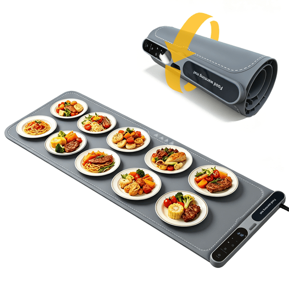 Extra Large Food Warming Mat, 39.4" x 15" Silicone Warming Tray with 7 Temp Levels & 8H Timer, Roll-Up Portable Fast Heating Food Warmer for Parties Buffets & Family Gatherings
