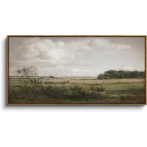 Extra Large Framed Vintage Wall Art, Living Room Country Farmhouse Decor, Flower Meadow Landscape Paintings, Canvas Prints, Retro Scenery Long Pictures for Bedroom Above of Bed,20x40inch