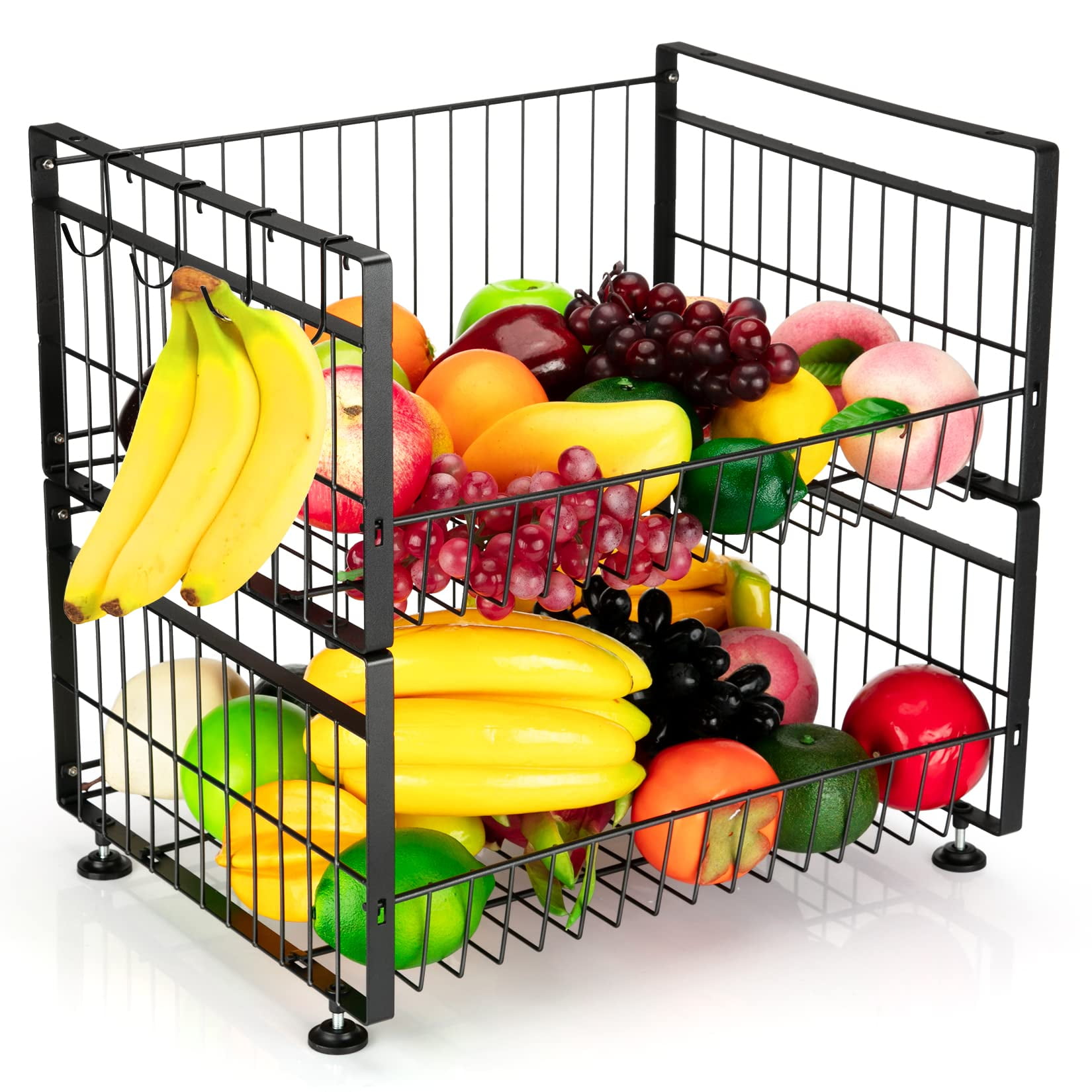 Extra Large Fruit Basket With Banana Hanger for Kitchen Countertop, 2