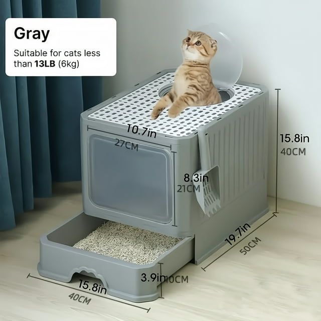 Extra Large Fully Enclosed Cat Litter Box, With Drawer & Top Entrance ...