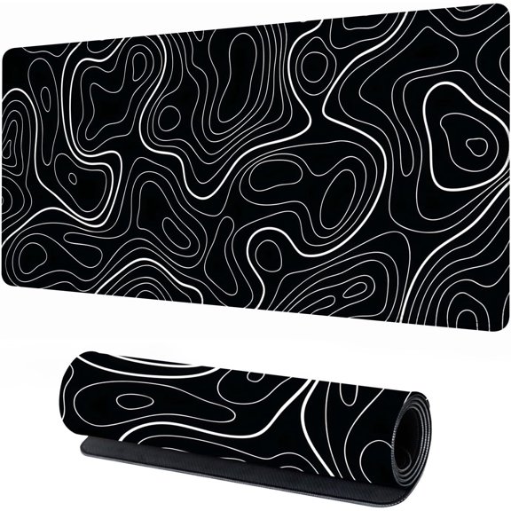 Extra Large Gaming Mouse Pad 31.5"x15.7"｜Topographic Contour-Themed XXL Keyboard Pad, Mouse Mat, Desk Pad, Non-Slip Rubber Base & Stitched Edges - Extended Mousepad for PC/Laptop/Office/Home Decor