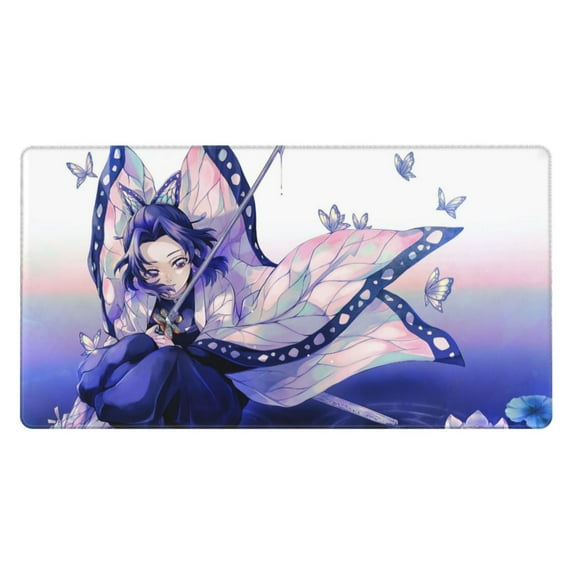 Extra Large Gaming Mouse Pad Non-Slip Rubber Demon Slayer Kochou Shinobu Mousepad with Stitched Edges Desk Pad Mat for Office Home 15.8x29.5 in