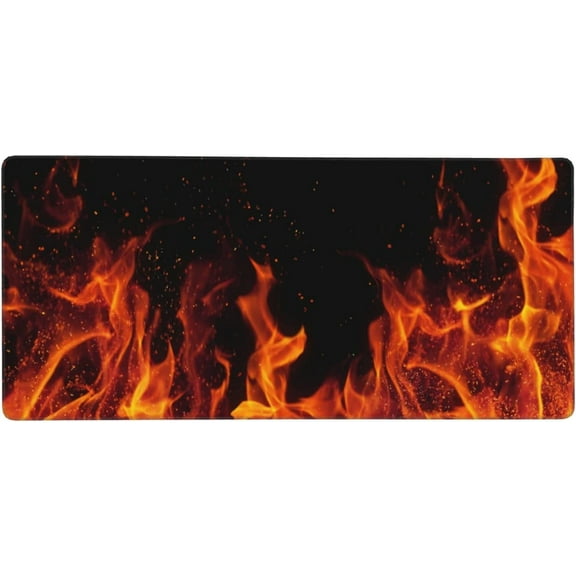 Extra Large Gaming Mouse Pad with Stitched Edges, Extended Full Desk Mousepad Gaming Non Slip Rubber Base Mice Pads for Work & Game & Office & Home (XXXL Fire Theme Mousepad 35.5'''' x 16'''')