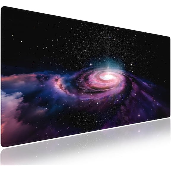 Extra Large Gaming & Office Mouse Pad (31.5" x 11.8") – Blue & Purple Spiral Galaxy in Outer Space Andromeda Nebula Star Dust Cosmic Whirl, Premium XXL Desk Mat with Durable Stitched Edges
