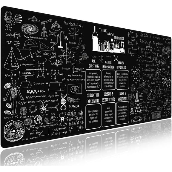 Extra Large Gaming & Office Mouse Pad (31.5" x 11.8") – Inspirational Quote About Science & Education Formulas Math Schematic Physics Equation, XXL Desk Mat with Durable Stitched Edges