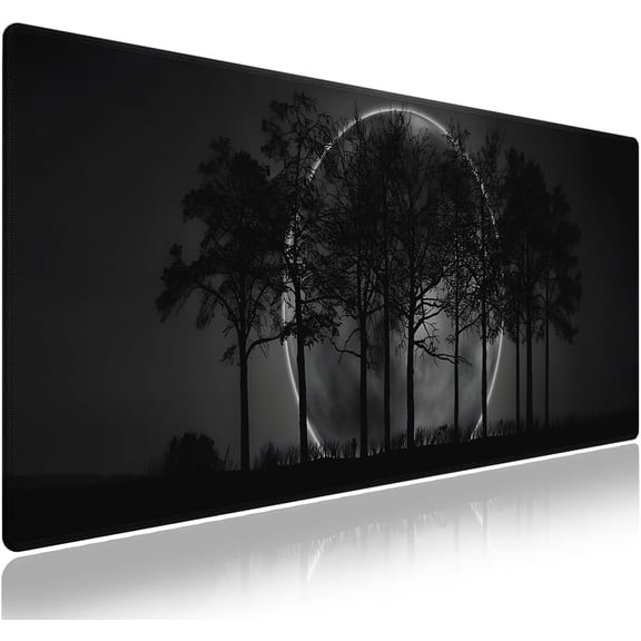 Extra Large Gaming & Office Mouse Pad (31.5" x 11.8") – Silhouetted Trees and a Mystical Moon, Premium XXL Desk Mat with Durable Stitched Edges & Anti-Slip Base & Smooth Fabric Surface