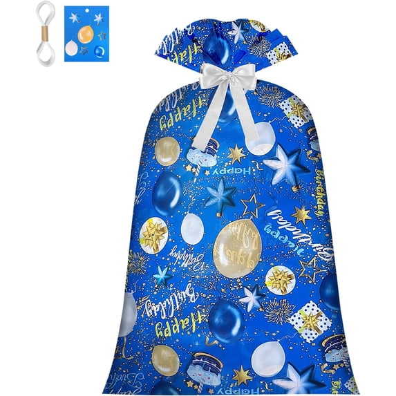 Extra Large Gift Bag Jumbo Giant Gift Bags,Oversized XL Big Huge Gift Bag for Present,Blue Gift Wrap Birthday Bag Plastic Bike Wrapping Bag for Large Gifts for Boy Men Child Kids(48inch 1Pack)