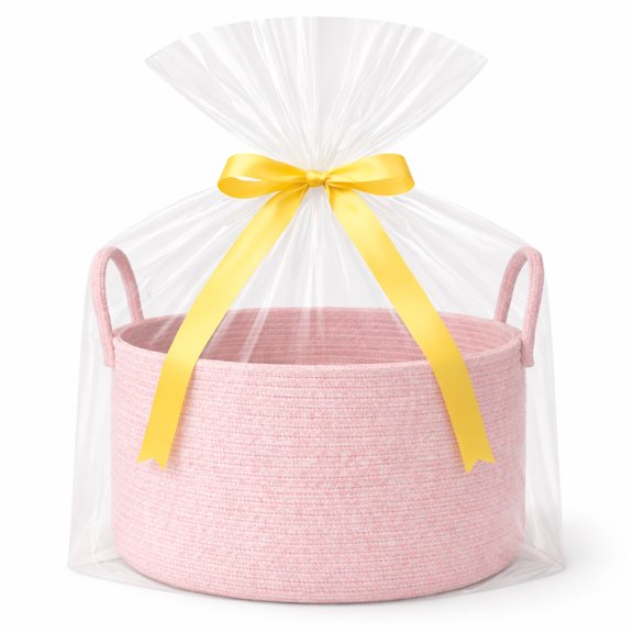 Extra Large Gift Basket Empty to Fill, 32L, Blush Pink, Includes Gift Bag and Ribbon, Premium Woven Rope, Soft Yet Structured, Reusable for Throw Blankets, Kids and Nursery Storage