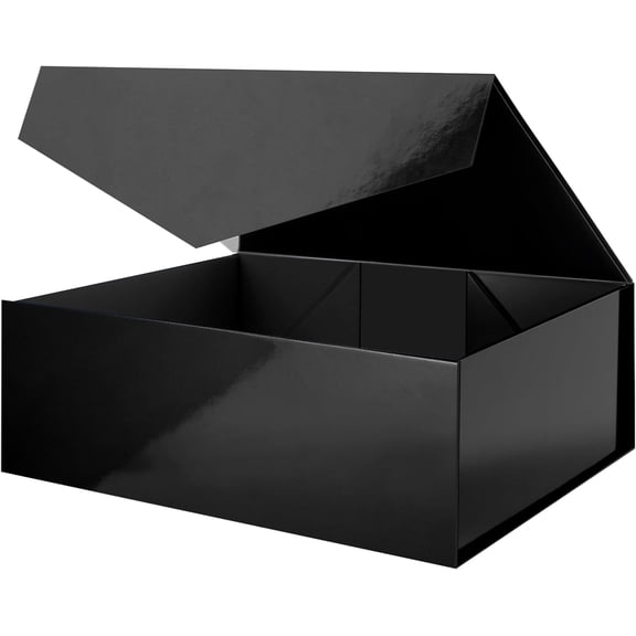 Extra Large Gift Box 20x16x7.2 Inches, Giant Black Magnetic Gift Box with lids for Presents, Groomsman Proposal Box (Glossy Black)