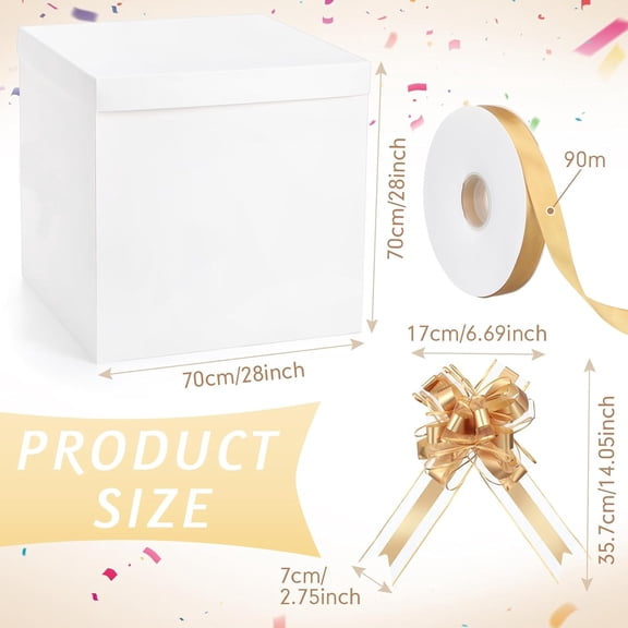 Extra Large Gift Box with Lid 28x28x28 Inches, White Giant Gift Box for Gender Reveal Big Presents with Bows and Ribbons for Birthday Special Celebrations Anniversaries Wedding Party